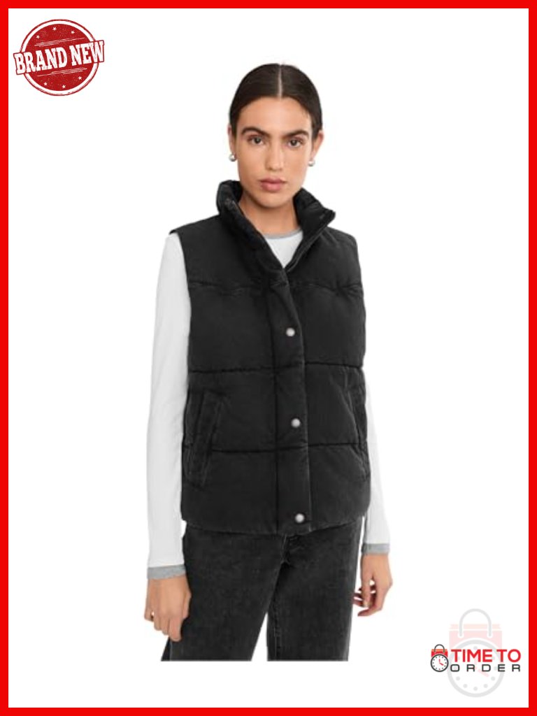 Women's Quilted Puffer Vest With Stand Collar And Snap Pockets